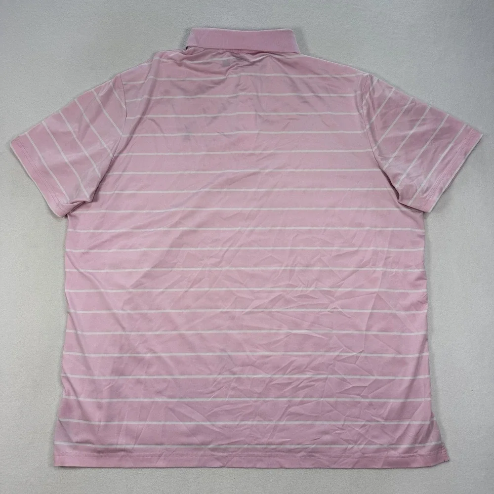 Polo Ralph Lauren Men's XL Pink White Striped Performance Polo Short Sleeve